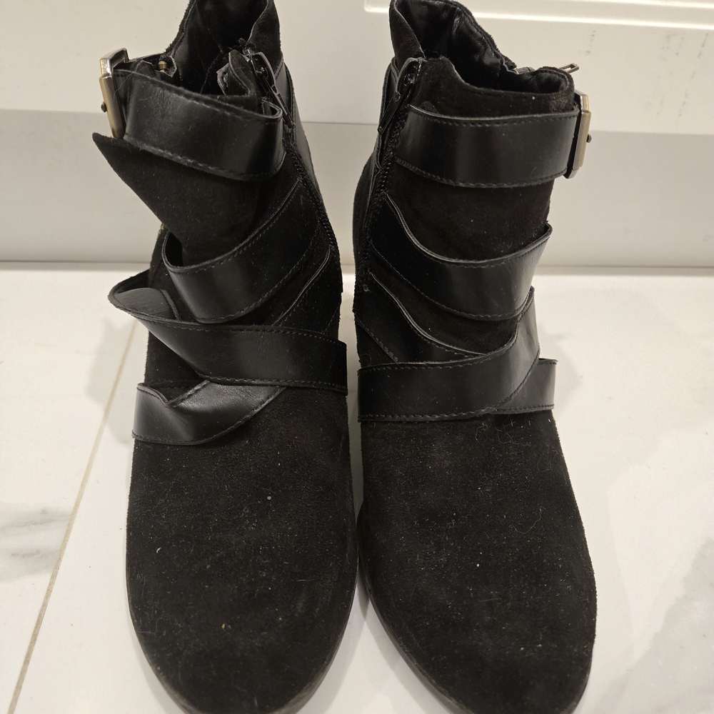 Fergalicious Women's Black Ankle Boots with Wrap Straps